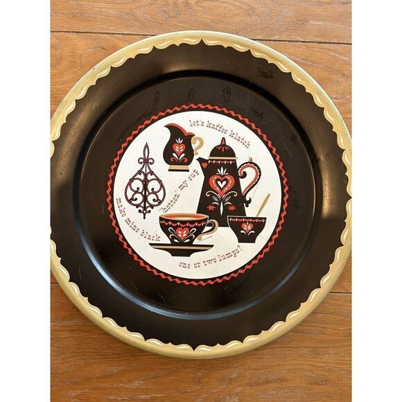 Vintage 1950's Retro Kitchen Black Red & White Metal Kaffee Klatch Tray Germany - Picture 1 of 7